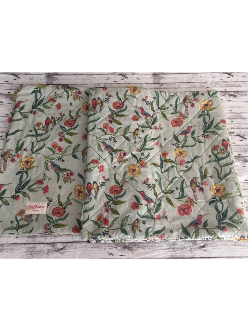2 Cath Kidston London King Pillow Shams Sage Cotton Summer Birds Tropical